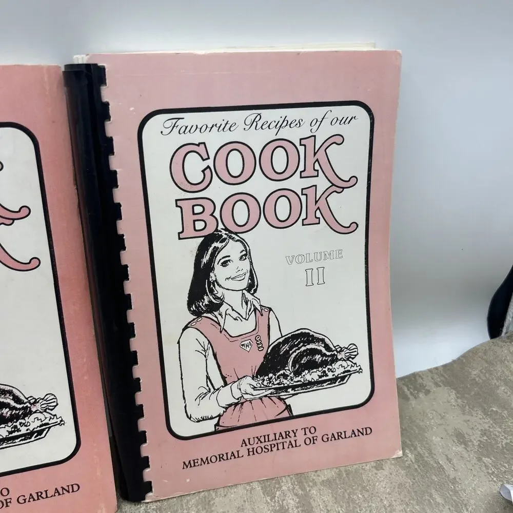 1979 1980s GARLAND MEMORIAL HOSPITAL AUXILIARY COOKBOOK SET VOLUME I and II, TX